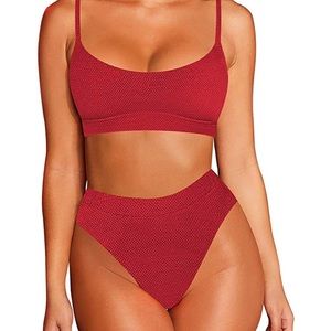 Red High Waisted Bikini Set